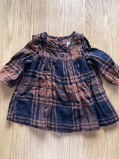 babyGap チェック柄 長袖ワンピース ブラウン 3-6monthsのサムネイル