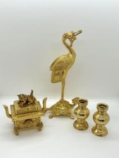仏具 鶴亀燭台 香炉 華鋲 4点セット ゴールドカラー - メルカリ