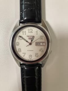 SEIKO 5 セイコー ファイブ 自動巻き ホワイト文字盤 交換ベルト2本付 