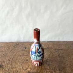 色絵 御神酒徳利 花文 一輪挿し 陶器 花瓶 明治 骨董 アンティーク
