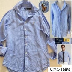 ポロ ラルフローレン QR現行タグ 100％リネン シャツ ブルー 麻 - メルカリ