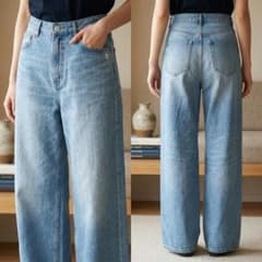 DRESSTERIOR 하이 웨스트 와이드 데님 라이트 블루 초심 가랑이