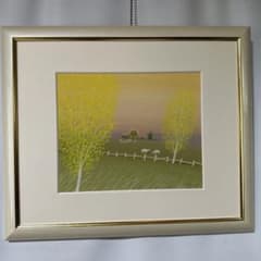 Original artwork by Toshio Imanari, hand-painted pastel drawing, art piece, autumn pasture, interior decoration.