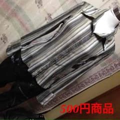 大SALE！縦ラインドレープスタイル良く見えるストライプシャツM〜Lのサムネイル