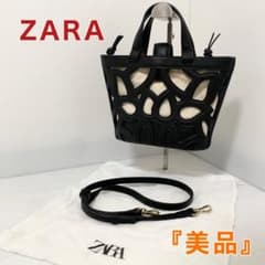 ZARA ザラ カットワークミニトートバッグ ブラック - メルカリ