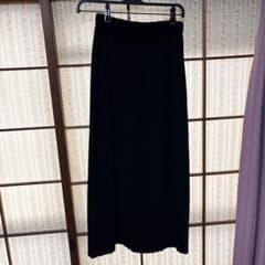 블랙 플리츠 롱 스커트 허리 고무 L