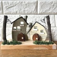 北欧風 木製ミニチュアハウス ハンドメイド 置物① ドライフラワーのおまけ付きのサムネイル
