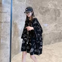 【オシャレトレンド入り】 オーバーサイズ 半袖シャツ ブラック ビッグシルエットのサムネイル