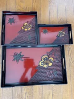 ⚫︎昭和レトロ　高島屋　合成漆器　お盆　トレイ　2枚　希少品 長角盆 3枚セット 漆器風お盆 トレー 昭和レトロ - メルカリ