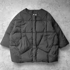 didot.showroom ノーカラー ダウンコート ドローコード ブラック 