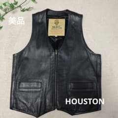 美品 HOUSTON / ヒューストン　カウレザーベスト牛革ミリタリー ブラック 美品 HOUSTON / ヒューストン カウレザーベスト牛革ミリタリー