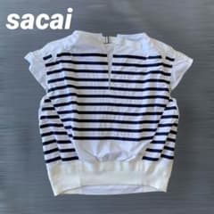 希少 sacai サカイ ボーダー ブラウス トップス バックベルト 17SS 