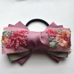 インド刺繍リボン 大人可愛い ヘアゴム ピンク カーキ チャーム無し 363 インド刺繍リボン 大人可愛い ヘアゴム ピンク カーキ チャーム無し