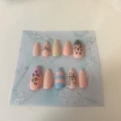 キッズネイル　ネイルチップ リボン ヒョウ柄 パステル 10本セットのサムネイル