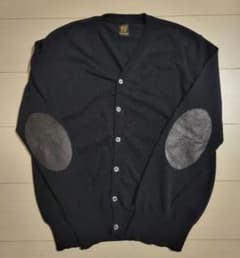BATONER 黒 Vネック エルボーパッチワークカーディガン BATONER レザーエルボーパッチ付き ウールカーディガン Vネック - メルカリ