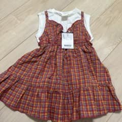赤とオレンジのチェック ワンピース 80サイズのサムネイル