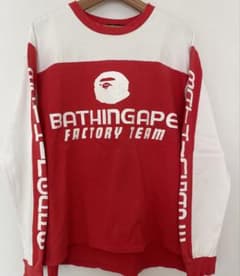 90s 初期APE エイプ　BMXシャツ　　サイクリングシャツ　赤×白　Ｌ