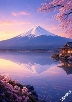 富士山と桜の風景画のサムネイル