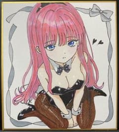 手描きイラスト バニーガール オリジナルキャラ アナログイラスト 色紙