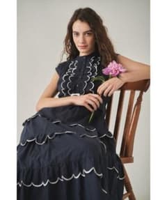 【ヒトミ】エステラケー バイカラースカラップドレス ロングワンピース ヒトミ様専用】エステラケー バイカラースカラップドレス ロング