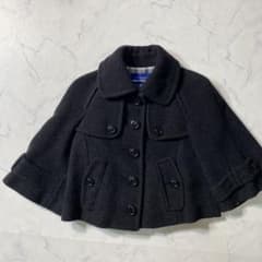 【美品】バーバリーブルーレーベル　ウールコート　ノバチェック　ショート　ポンチョ 美品】バーバリーブルーレーベル ウールコート ノバチェック ショート