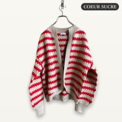 zC1372【M】COEUR SUCRE カーディガン ボーダー柄 ニット 赤のサムネイル