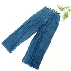GU Denim Wide Pants (M) Navy Cotton High Waist Casual