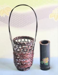 華道具 花籠 手付花籃 竹籠 花入 長手付き 竹編み おとし付 竹 籐 竹