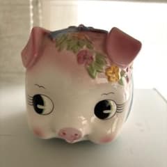 加藤工業　80年台アンティーク　子豚ちゃん貯金箱　レトロ　昭和　ピギーバンク 昭和レトロ 豚 ブタ ぶた 貯金箱 加藤工芸 陶器 ピギーバンク 美品