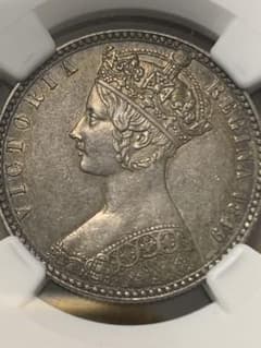 高鑑定　1849年 イギリス ゴッドレスフローリン2シリング 銀貨AU58のサムネイル