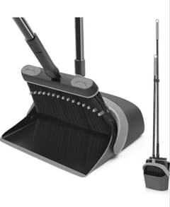 JEHONN 室内用ほうき ちりとりセット ロングハンドル 自立式 黒グレーのサムネイル