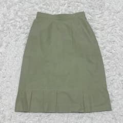 Courreges ひざ丈スカート S コットン カーキ イトキン シンプル