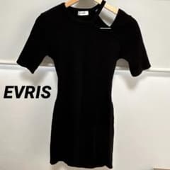 EVRIS ブラック 半袖 リブニット ワンピースのサムネイル