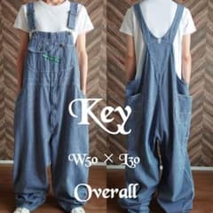 KEY ヒッコリーデニムオーバーオール/サロペット/古着/実寸W50L30 KEY ヒッコリーデニムオーバーオール/サロペット/古着/実寸W50L30