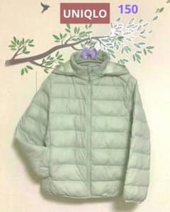 UNIQLO 【150】キッズ ダウン フード付き ミント ライトグリーン