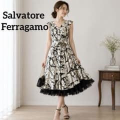 Salvatore Ferragamo ボタニカル ワンピース フリル リボン - メルカリ