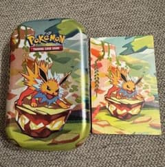海外限定 ポケモン サンダース イーブイ ミニ 缶 + アート カード