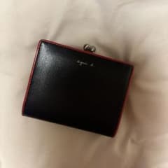 二つ折り 財布 ガマ口 レザー 本革 ネイビー レッド / agnes b.のサムネイル