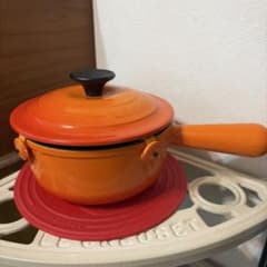 LE CREUSET 片手鍋 オレンジ 蓋付き ソースパン 16cm 鍋ピン付き