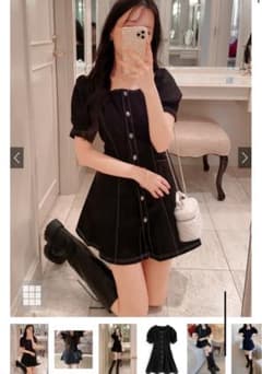 GRL スクエアネック配色ステッチフレアミニワンピースのサムネイル