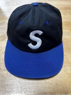 Supreme キャップ ブラック×ブルー　刺繍ロゴ帽子USED