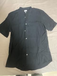 ZARA メンズ 半袖シャツ バンドカラー ブラックのサムネイル