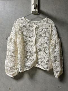 Plechur レディース 花柄刺繍 レースブラウス ホワイト Lのサムネイル