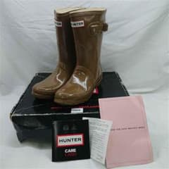 ▲ハンターオリジナルグロスショート レインブーツ ブラウン系 EU37