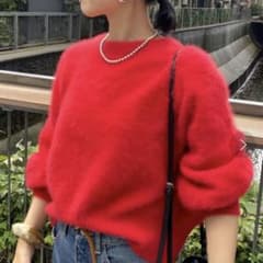 SHENERY ファーカシミヤクルーネックニット レッド SHENERY ファーカシミヤクルーネックニット レッド - メルカリ