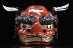 時代物 木彫獅子頭 朱塗金彩 大型45.5㎝ 獅子舞 神楽面 魔除 縁起物