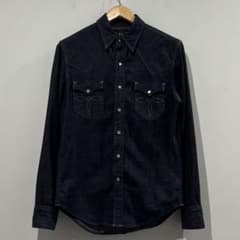 美品 濃紺 RRL コンチョ バッファロー デニム ウエスタンシャツ S ラルフ 美品 濃紺 RRL コンチョ バッファロー デニム ウエスタンシャツ S