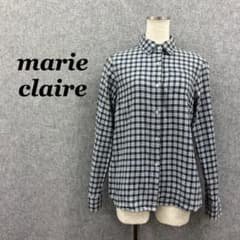 marie claire 마리크레일 체크 긴팔 셔츠 화이트×블랙 M 헌옷