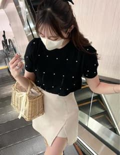 パールパフスリーブニットトップスのサムネイル