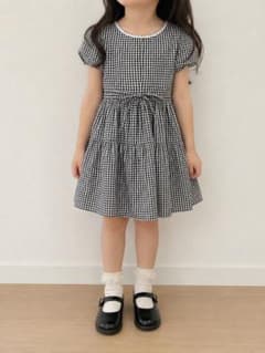어린이 옷 110cm 깅엄 체크 반소매 원피스